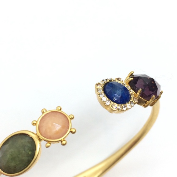 KATE SPADE PERFECTLY IMPERFECT GOLD TONE OPEN HINGED CUFF MULTI COLOR STONES - Picture 7 of 13